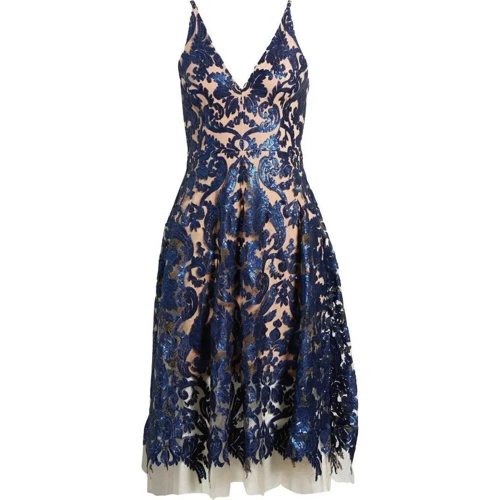 Dress The Population Women's Blair Embellished Fit & Flare Dress Black/Nude XS‎ - Picture 7 of 15
